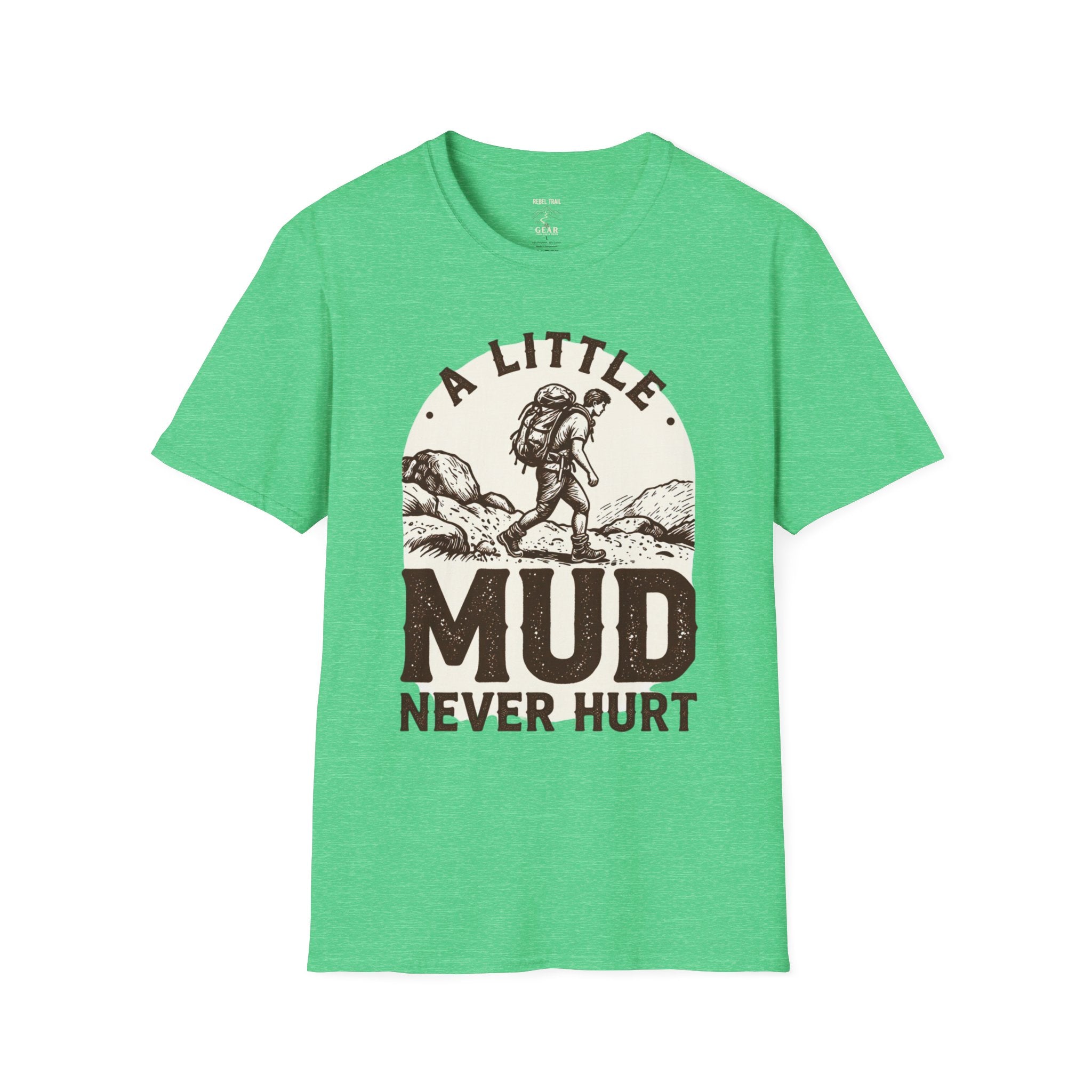 Hiking T-Shirt — "A Little Mud Never Hurt" Vintage Backpacker Tee
