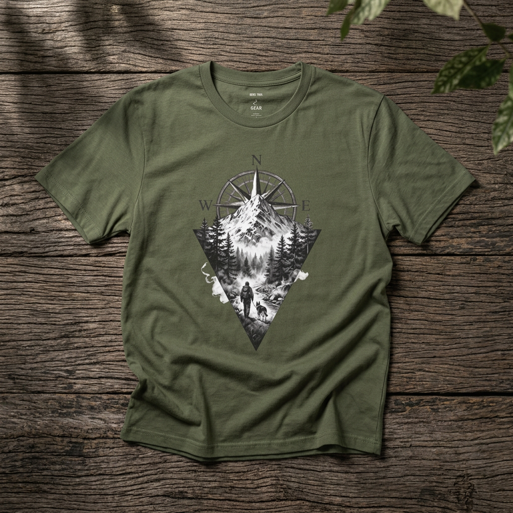Mountain Compass T‑Shirt — Vintage Wilderness Adventure Tee
