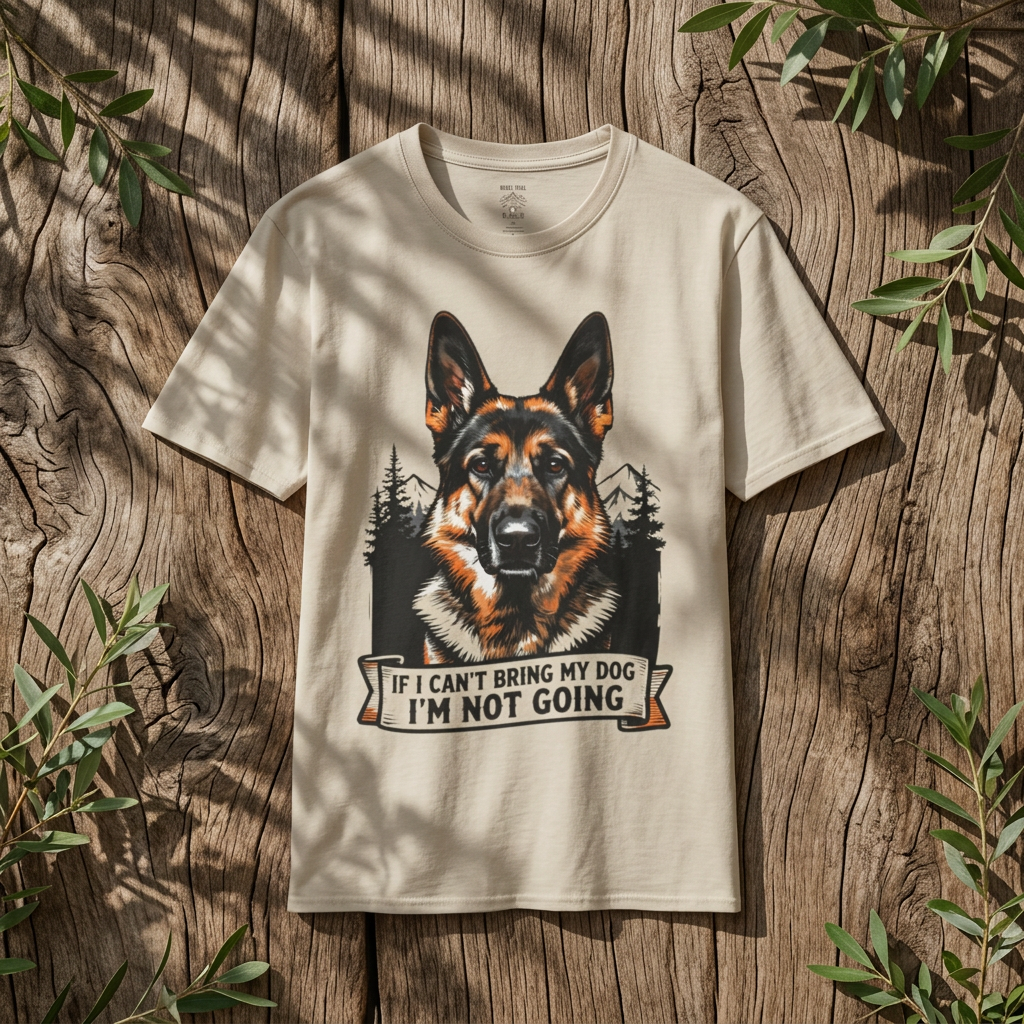 German Shepherd T-Shirt — “If I Can't Bring My Dog I'm Not Going” Dog Lover Tee