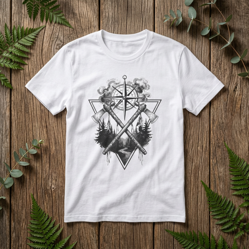 Compass & Axes Wilderness T-Shirt — Adventure Camping Forest Graphic