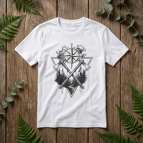Compass & Axes Wilderness T-Shirt — Adventure Camping Forest Graphic