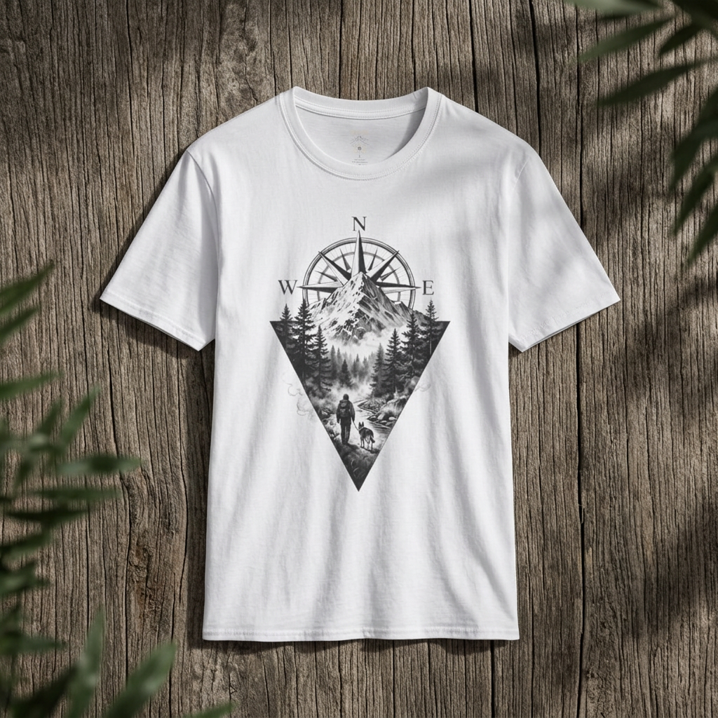 Mountain Compass T‑Shirt — Vintage Wilderness Adventure Tee