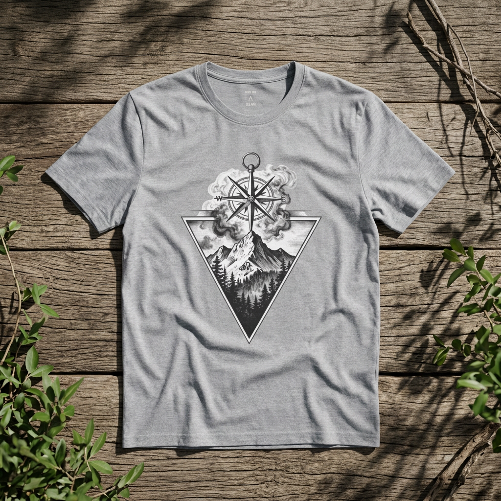Compass & Mountain Graphic Tee — Adventure Travel Shirt