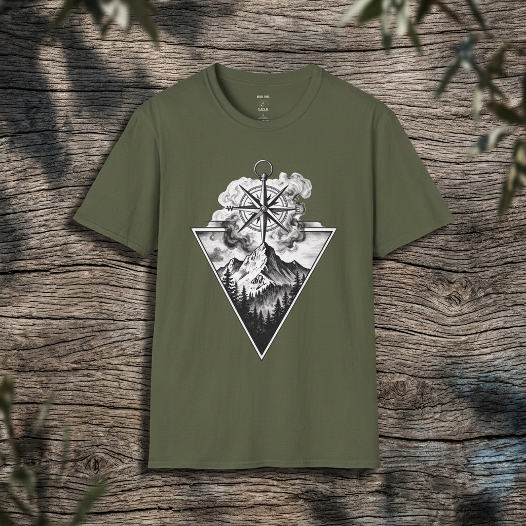 Compass & Mountain Graphic Tee — Adventure Travel Shirt