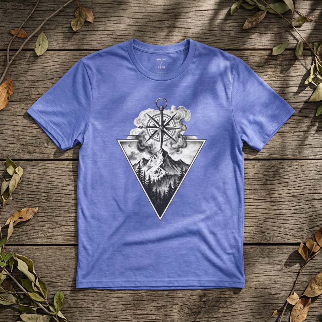 Compass & Mountain Graphic Tee — Adventure Travel Shirt