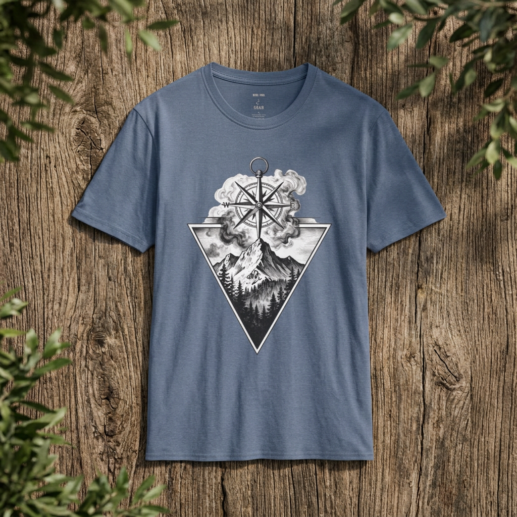 Compass & Mountain Graphic Tee — Adventure Travel Shirt