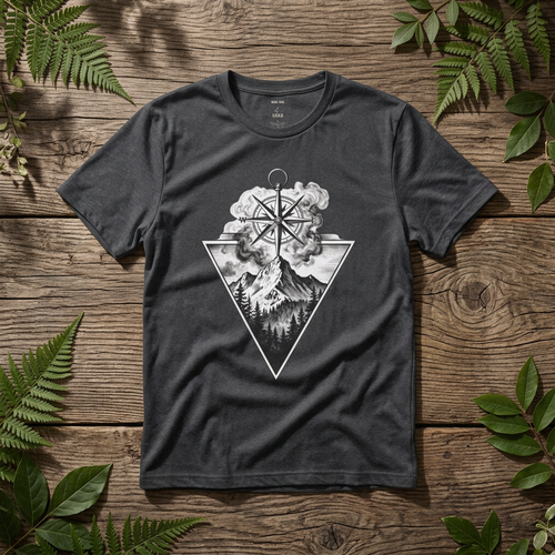 Compass & Mountain Graphic Tee — Adventure Travel Shirt