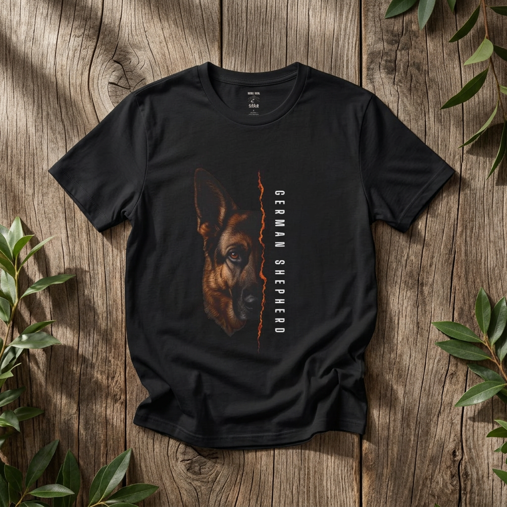 German Shepherd Shirt — Dramatic Dog Portrait Tee for GSD Owners - Rebel Trail Gear T-Shirt