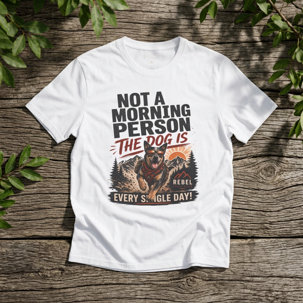 "Not a Morning Person The Dog Is"— Rebel Trail Gear T-Shirt
