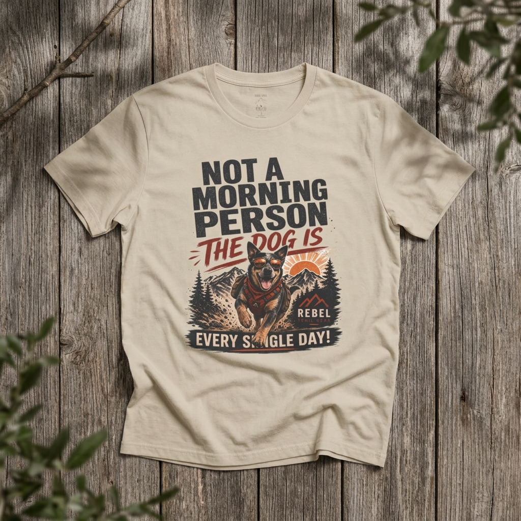 "Not a Morning Person The Dog Is"— Rebel Trail Gear T-Shirt