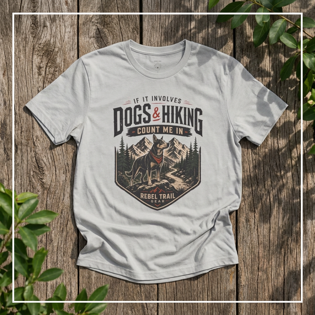 “If It Involves Dogs & Hiking Count Me In” Outdoor Adventure - Rebel Trail Gear T-Shirt