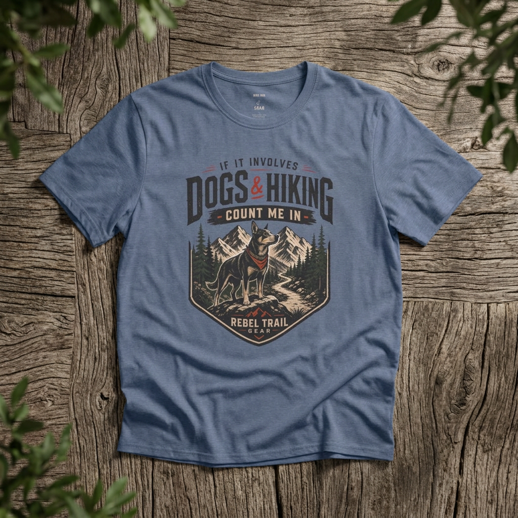 “If It Involves Dogs & Hiking Count Me In” Outdoor Adventure - Rebel Trail Gear T-Shirt