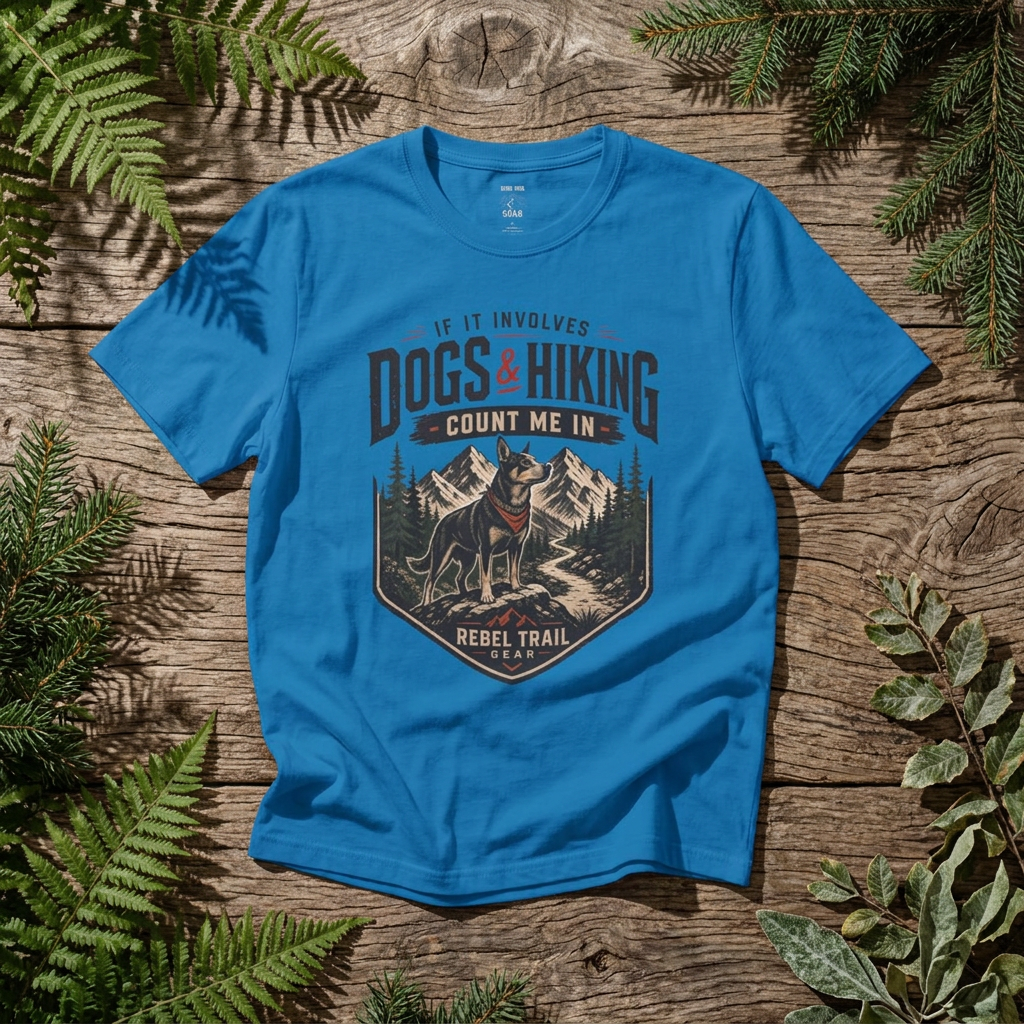 “If It Involves Dogs & Hiking Count Me In” Outdoor Adventure - Rebel Trail Gear T-Shirt
