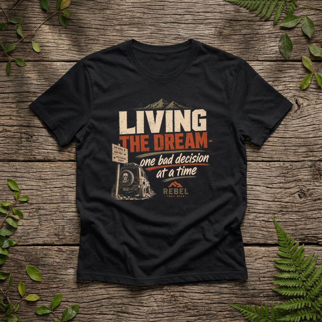 "Living the Dream: One Bad Decision at a Time" - Rebel Trail Gear T-Shirt