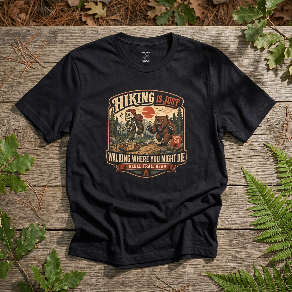 "Hiking Is Just Walking Where You Might Die" - Rebel Trail Gear T-Shirt