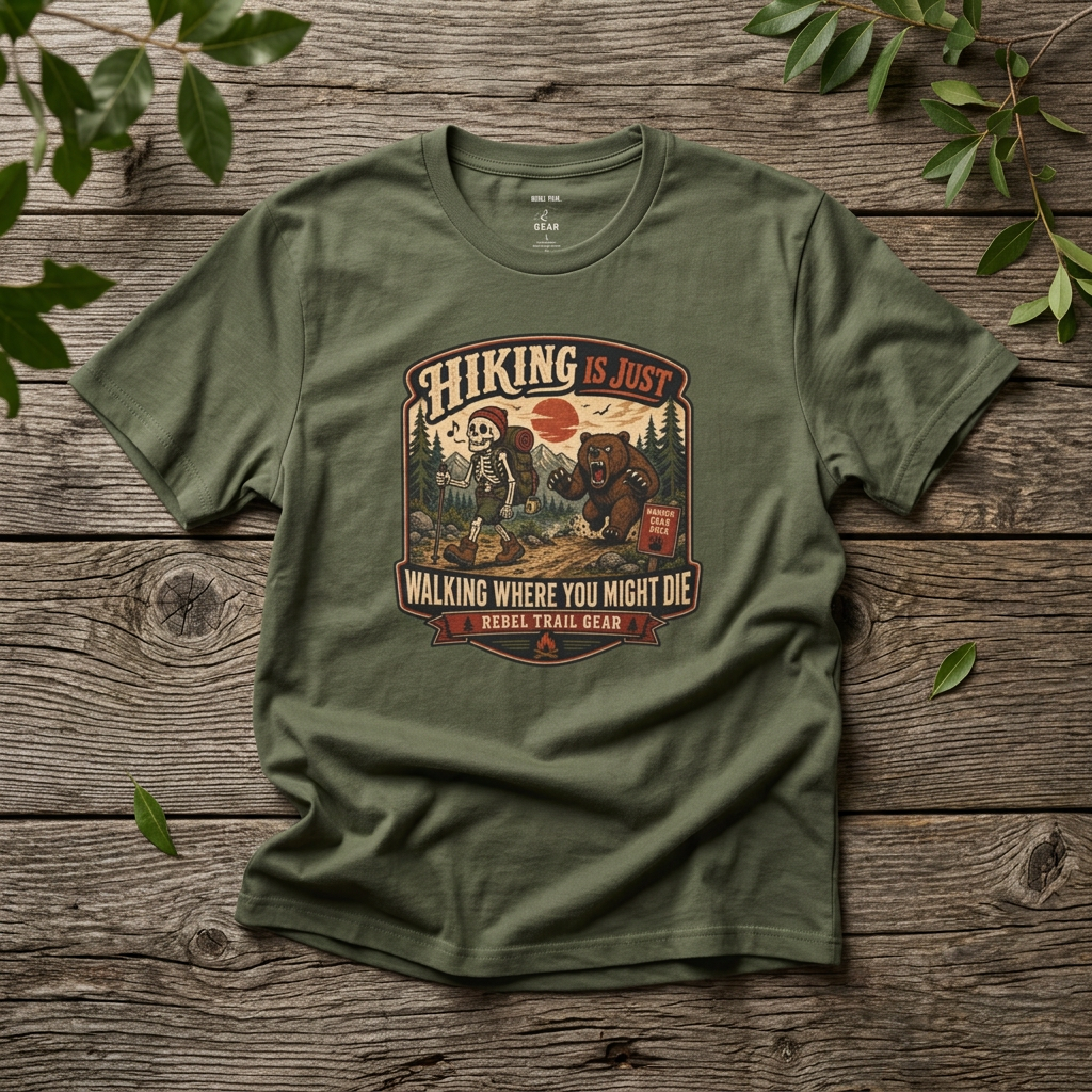 "Hiking Is Just Walking Where You Might Die" - Rebel Trail Gear T-Shirt