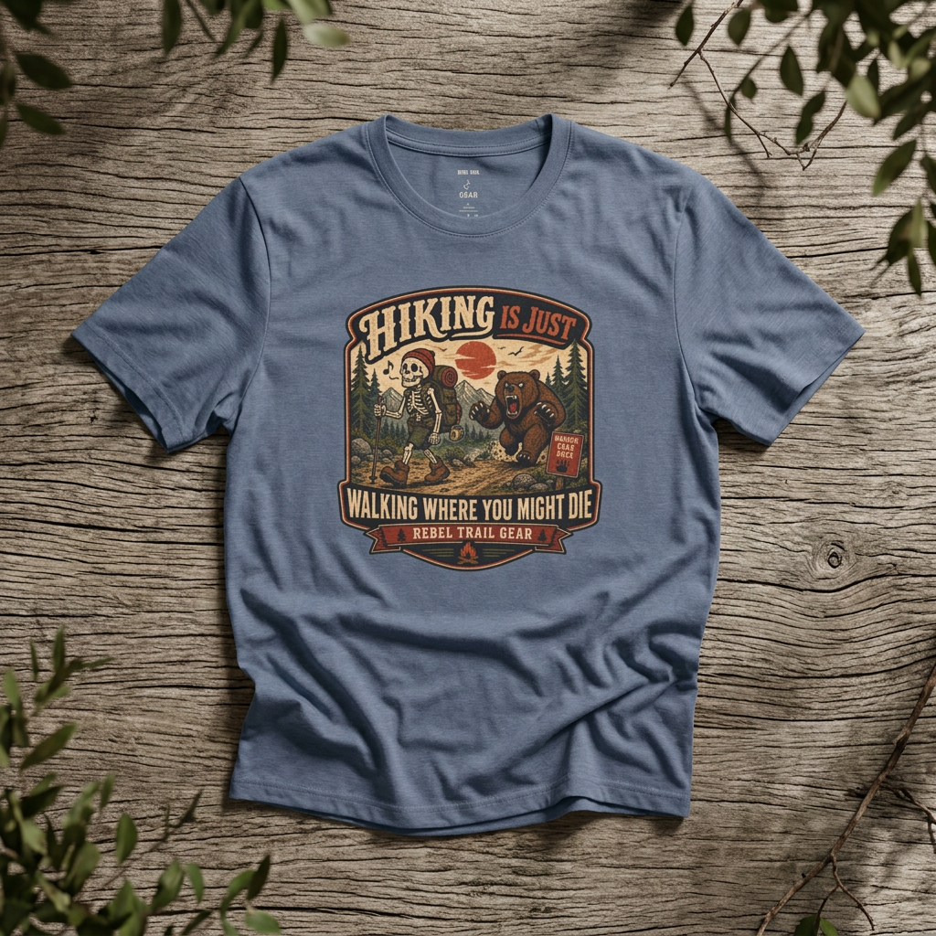"Hiking Is Just Walking Where You Might Die" - Rebel Trail Gear T-Shirt