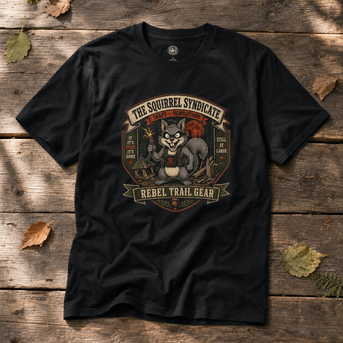 Squirrel Patrol — Snaps, Demolitions (Funny Squirrel Villain T-Shirt)