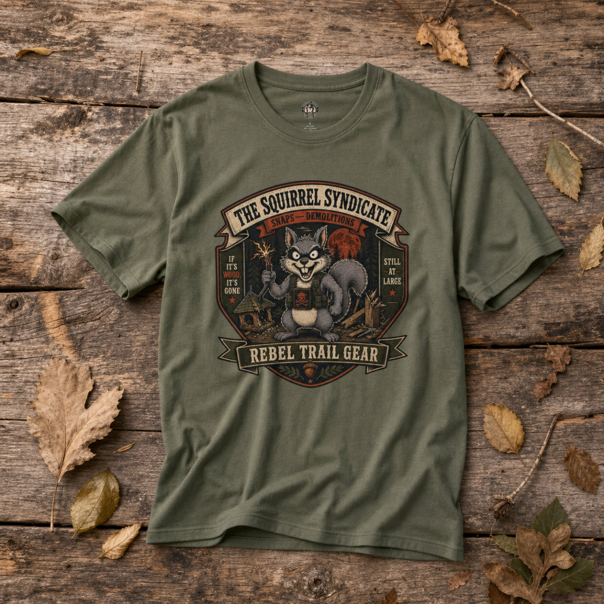 Squirrel Patrol — Snaps, Demolitions (Funny Squirrel Villain T-Shirt)