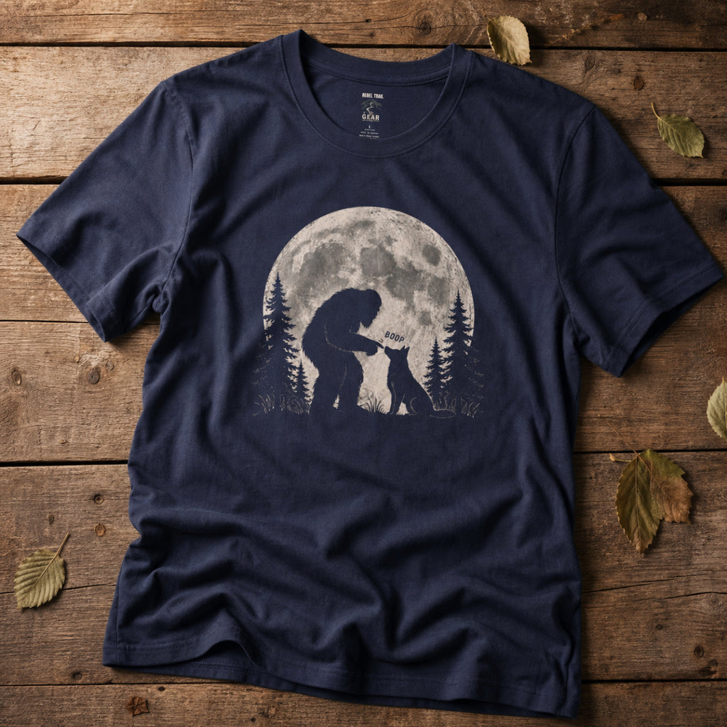 "Bigfoot Boop" — Sasquatch & Dog Moonlight - Rebel Trail Gear T-Shirt