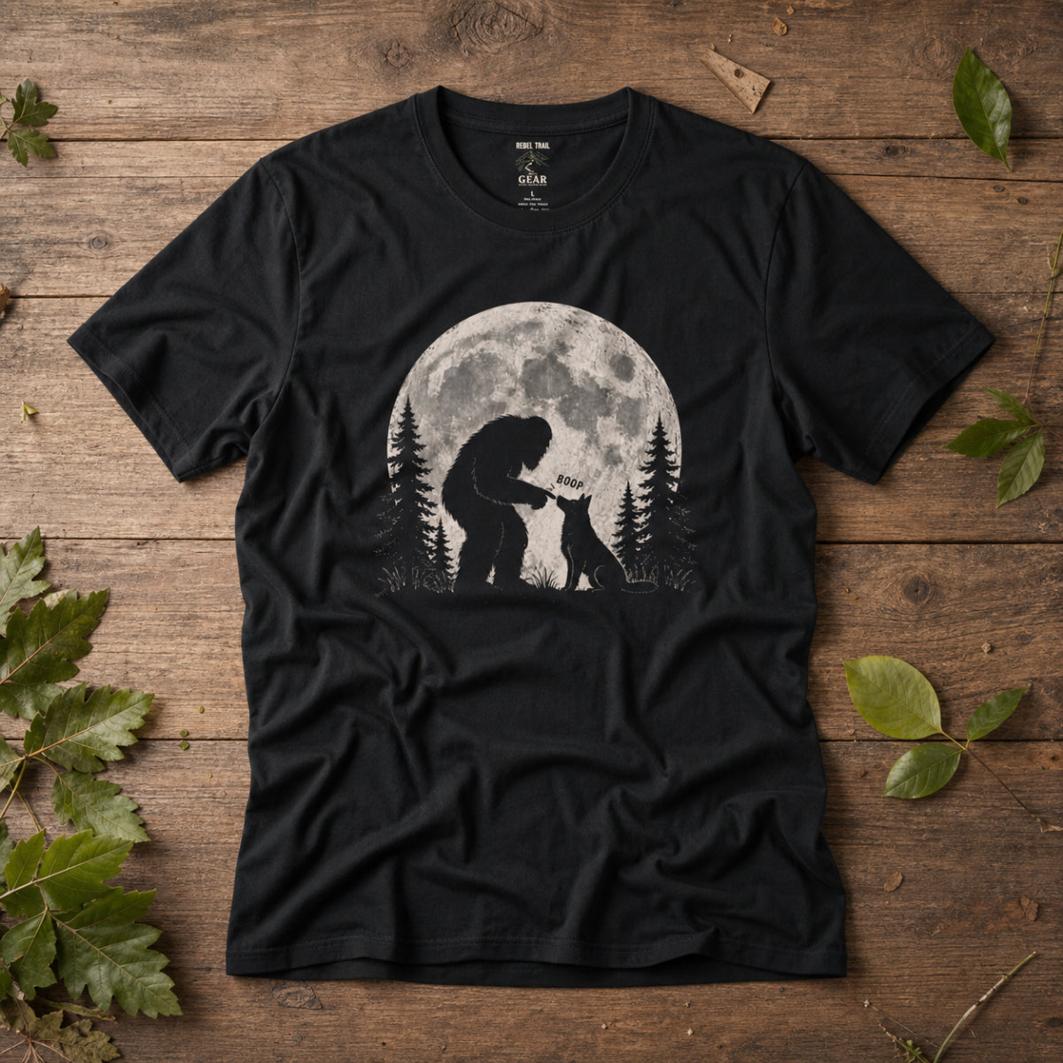 "Bigfoot Boop" — Sasquatch & Dog Moonlight - Rebel Trail Gear T-Shirt