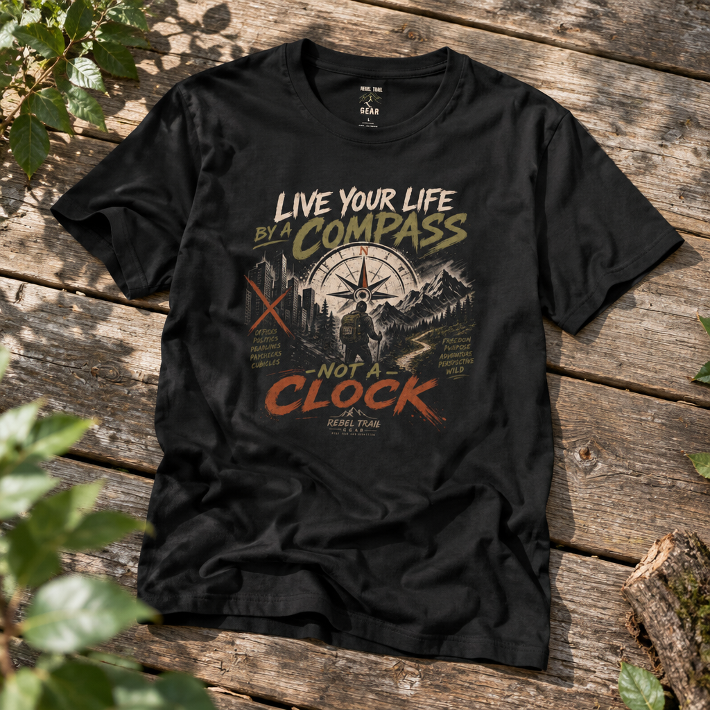 "Live Your Life by a Compass Not a Clock" - Rebel Trail Gear T-Shirt
