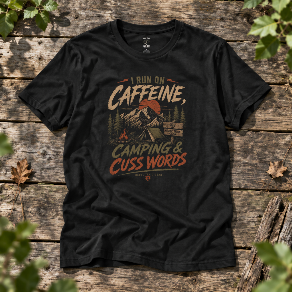 Coffee, Camping & Cuss Words - Rebel Trail Gear T-Shirt
