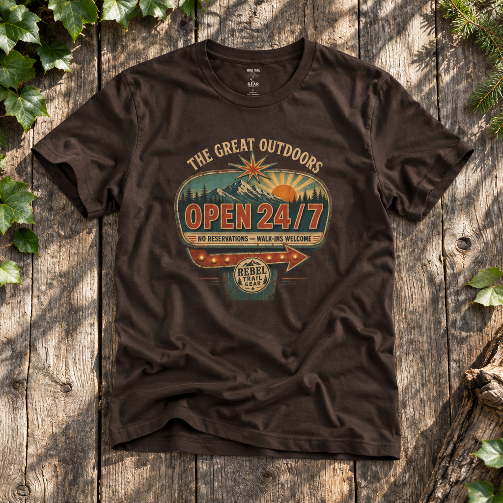 The Great Outdoors Open 24/7 - Rebel Trail Gear T-Shirt